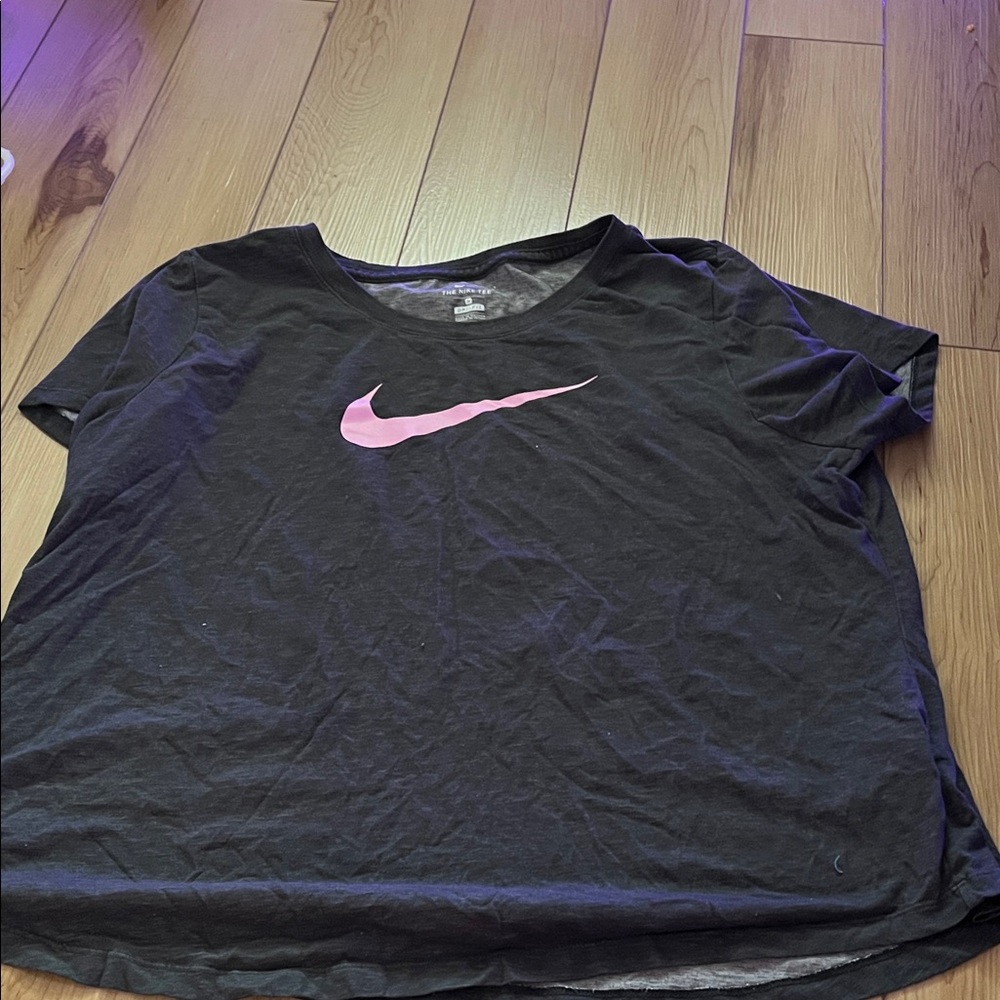 Nike Women's Black Tee with Pink Swoosh